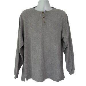 90s Eddie Bauer Men’s Gray Baggy Ribbed Knit Long Sleeve Henley Shirt Size- L